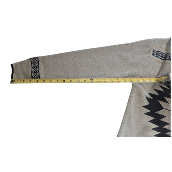 Double Zero Open Front Drape Cardigan Sweater Tan Black Gold Aztec Tribal*SZ M - Picture 4 of 12